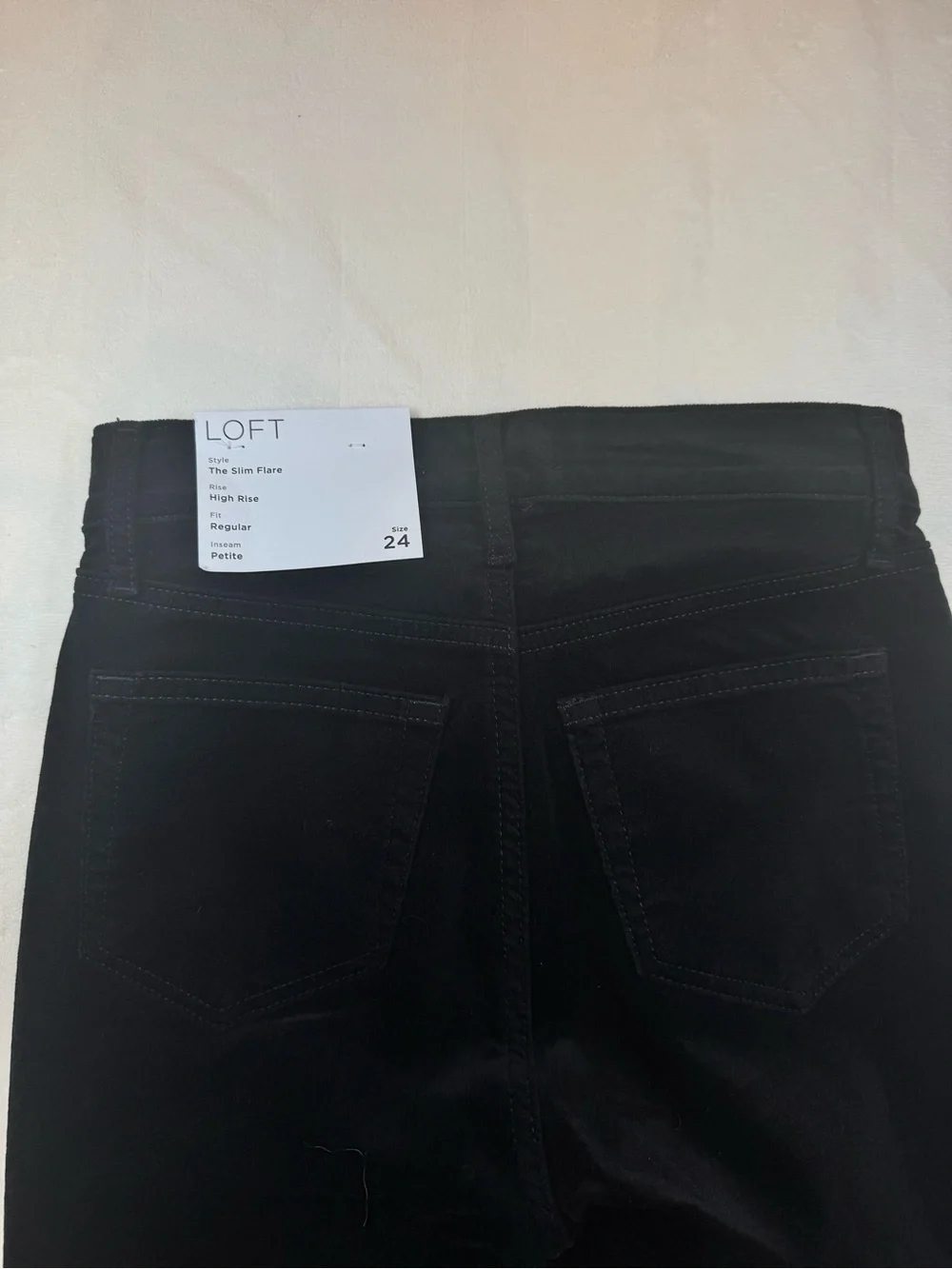 LOFT Petite Slim Flare Pants – Stretch Velvet – Black – Size 24P / 00 – NWT